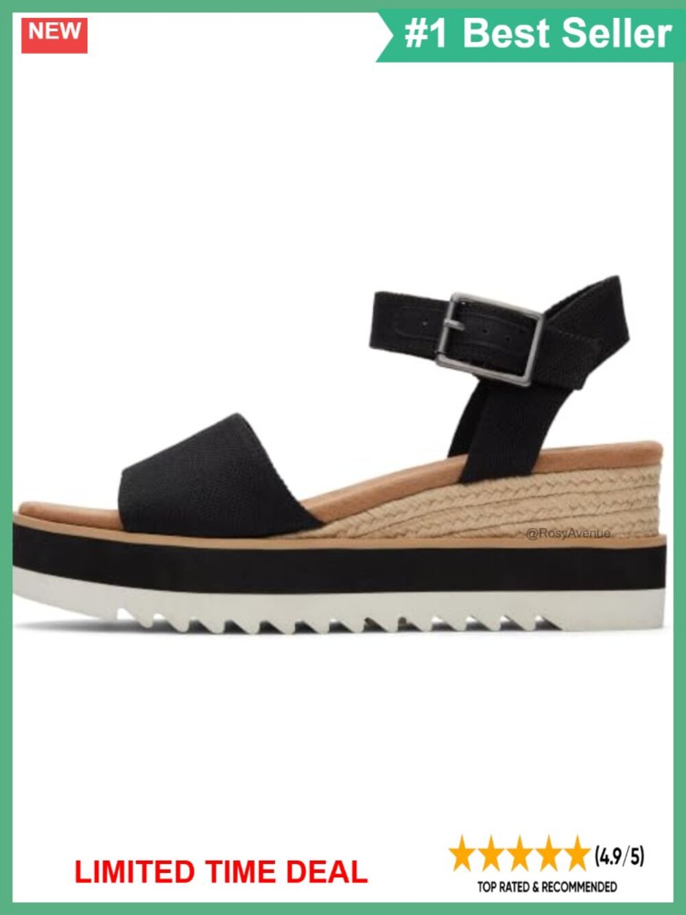 TOMS Diana Wedge Sandal Leather Upper Rope-Wrapped Midsole OrthoLite Comfort